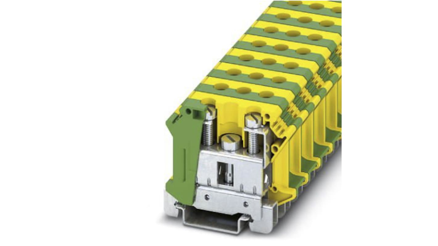 Phoenix Contact UTI 35-PE Series Green, Yellow Din Rail Terminal, Single-Level, Screw Termination