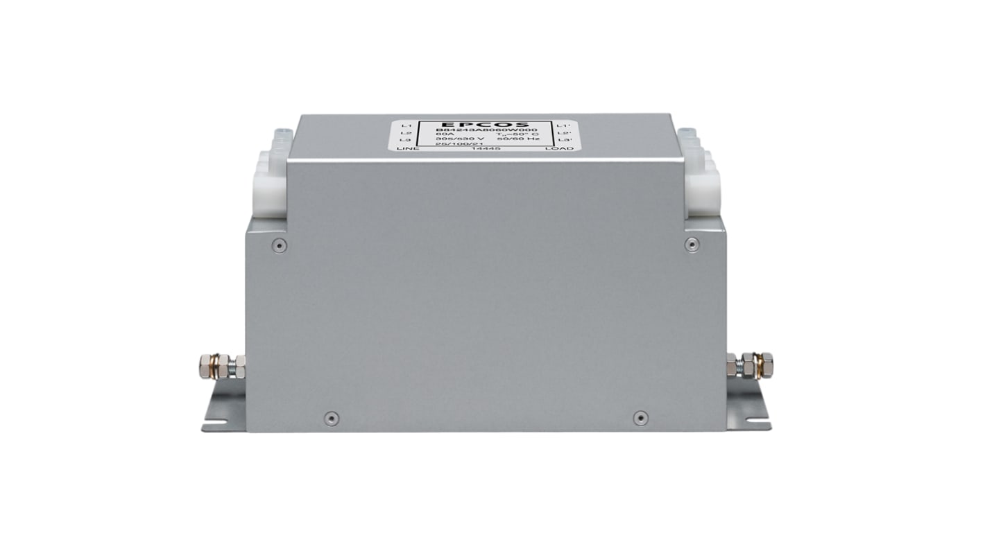 EPCOS EMC-szűrő 3A, 530 V AC, 50Hz, Sasszira szerelhető, lezárás: Sorkapocs 2,6 mA, B84243A sorozat Single Stage 40mΩ