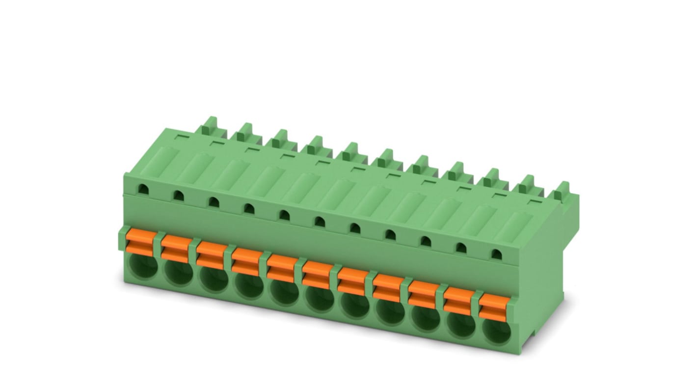 Borne enchufable para PCB Hembra Phoenix Contact de 11 vías, paso 3.81mm, 8A, de color Verde, terminación Mordaza de