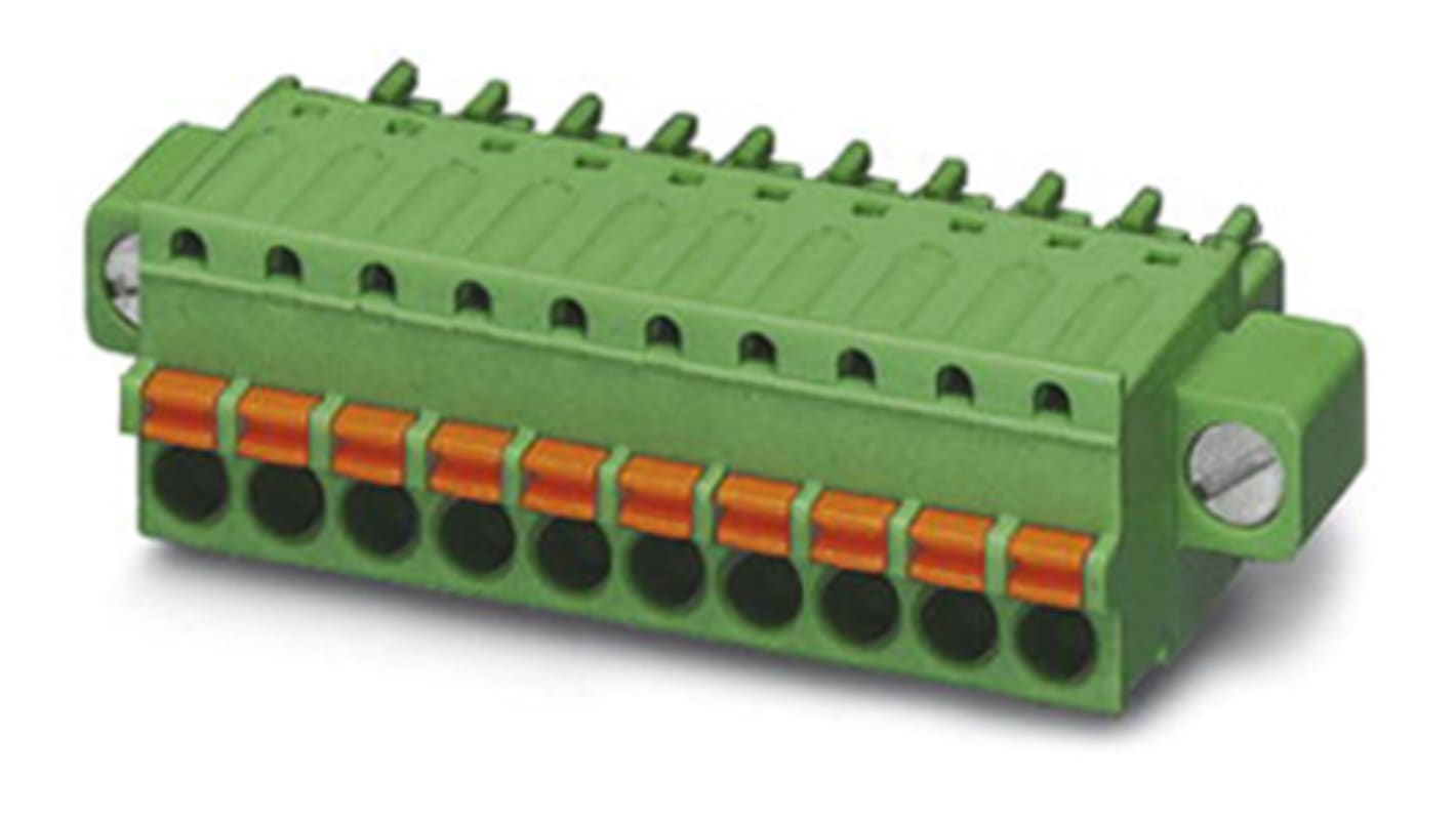 Borne enchufable para PCB Hembra Phoenix Contact de 11 vías, paso 3.81mm, 8A, de color Verde, terminación Mordaza de
