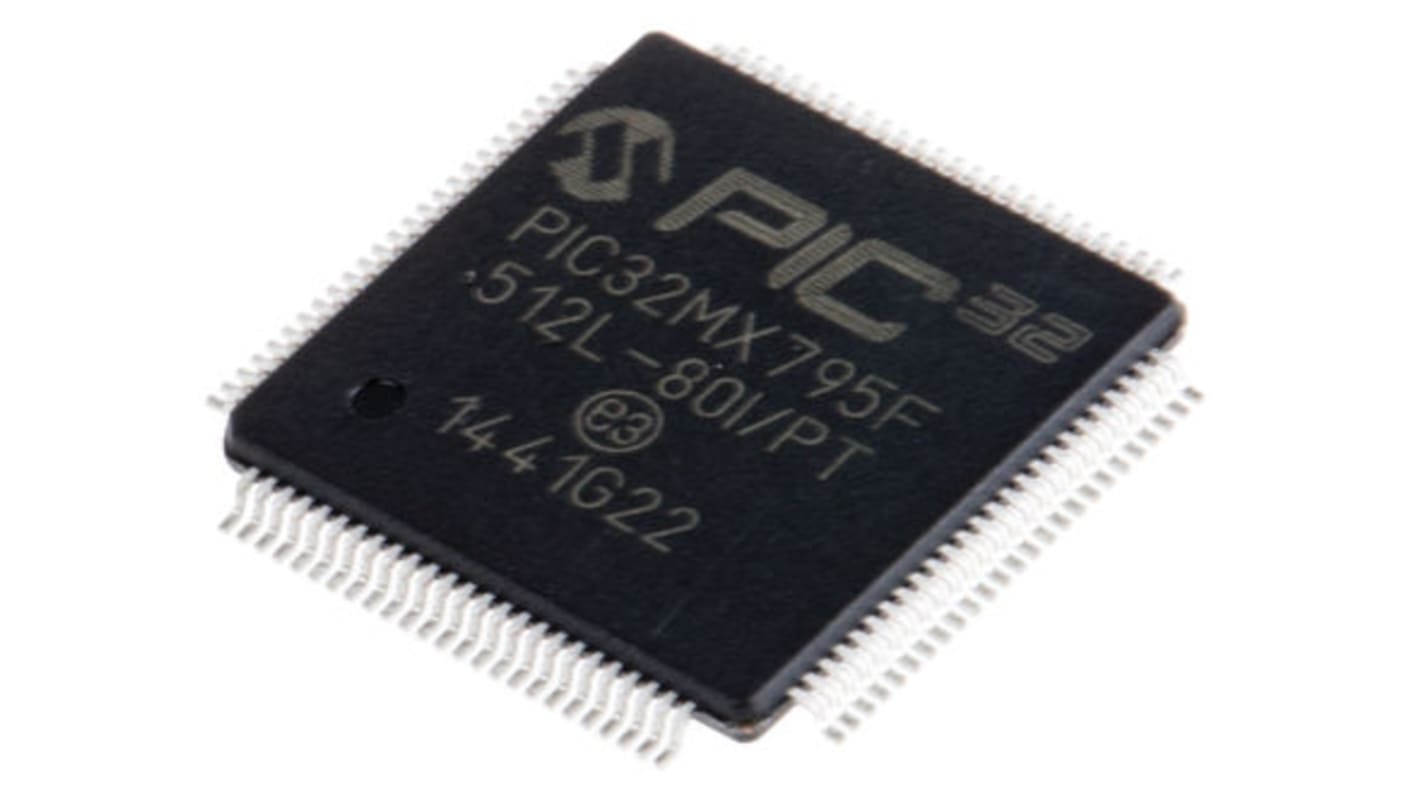 Microcontrolador Microchip PIC32MX795F512L-80I/PT, núcleo PIC de 32bit, RAM 128 kB, 80MHZ, TQFP de 100 pines