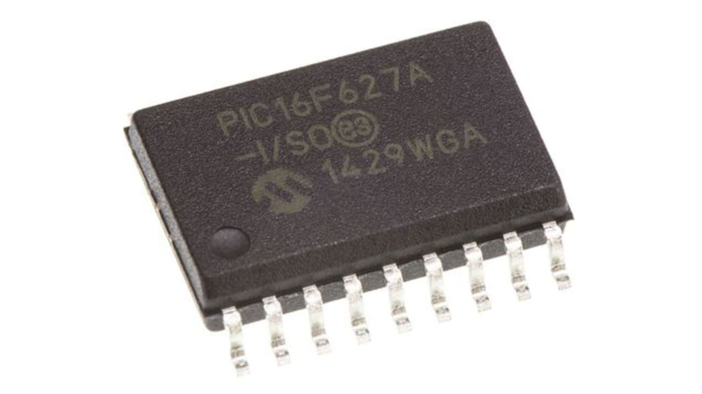 Microchip PIC16F627A-I/SO, 8bit PIC Microcontroller, PIC16F, 20MHz, 1024 x 14 words, 128 B Flash, 18-Pin SOIC