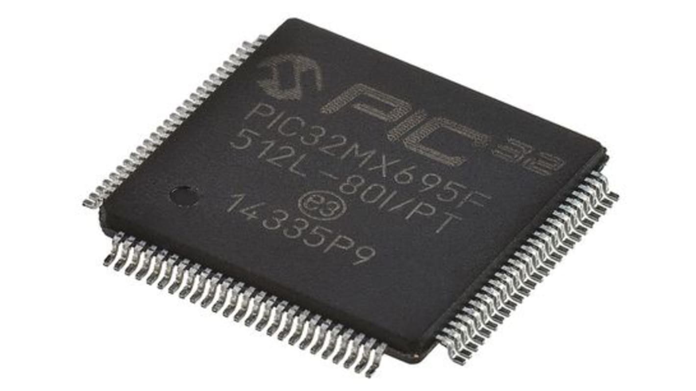 Microchip PIC32MX695F512L-80I/PT, 32bit PIC Microcontroller, PIC32MX, 80MHz, 12 kB, 512 kB Flash, 100-Pin TQFP
