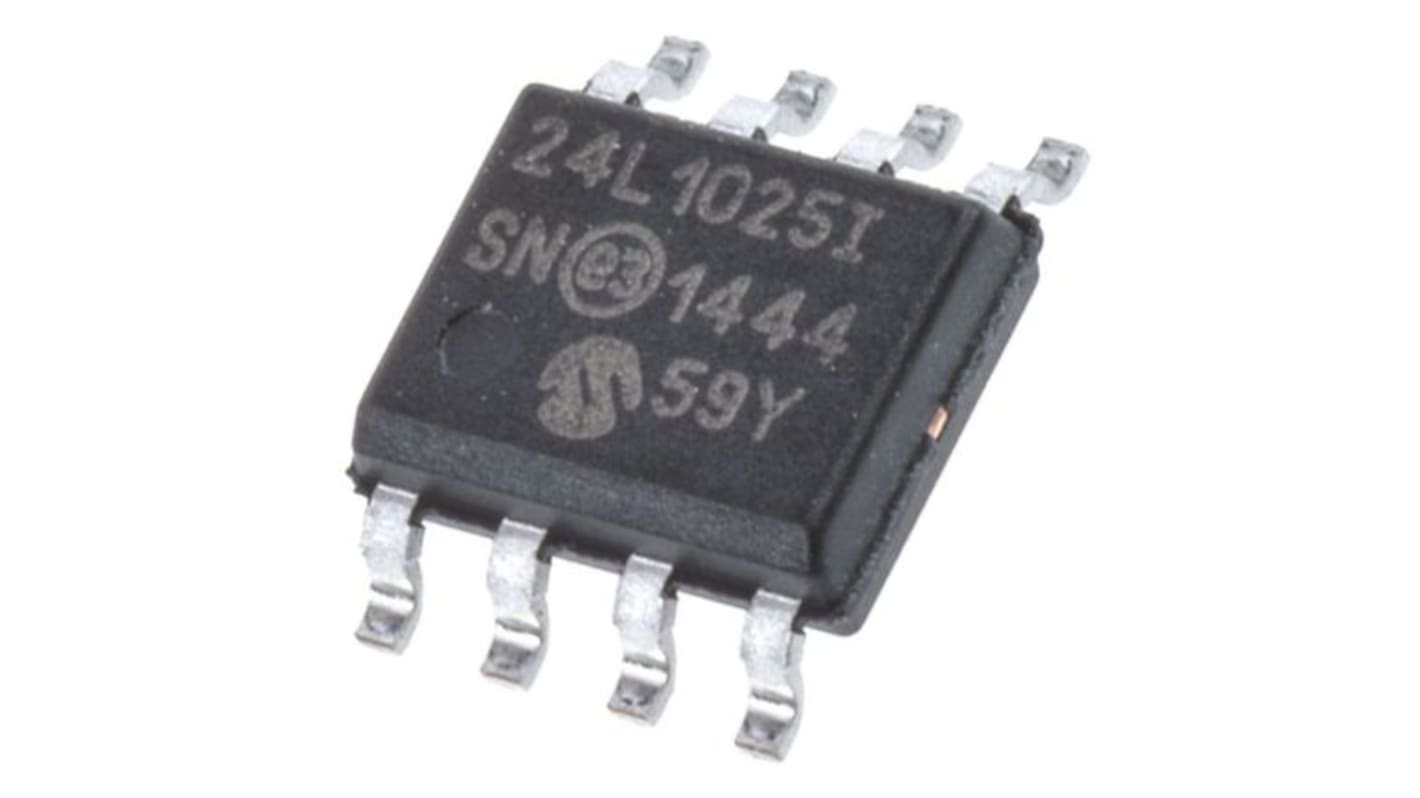 Memoria EEPROM serie 24LC1025-I/SN Microchip, 1Mbit, 128 x, 8bit, Serie 2 Cables, 900ns, 8 pines SOIC