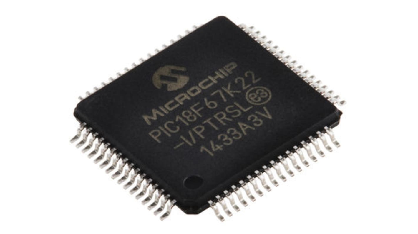 Microcontrolador Microchip PIC18F67K22-I/PTRSL, núcleo PIC de 8bit, RAM 1 kB, 4 kB, 64MHZ, TQFP de 64 pines