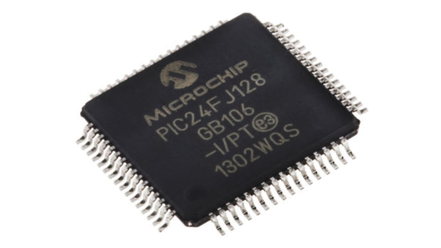 Microcontrolador Microchip PIC24FJ128GB106-I/PT, núcleo PIC de 16bit, RAM 16 kB, 32MHZ, TQFP de 64 pines