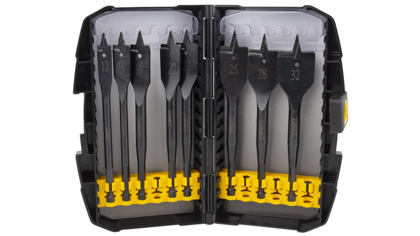 DeWALT 8-Piece Flat Wood Drill Bit Set for Wood, 32mm Max, 12mm Min, Steel Bits