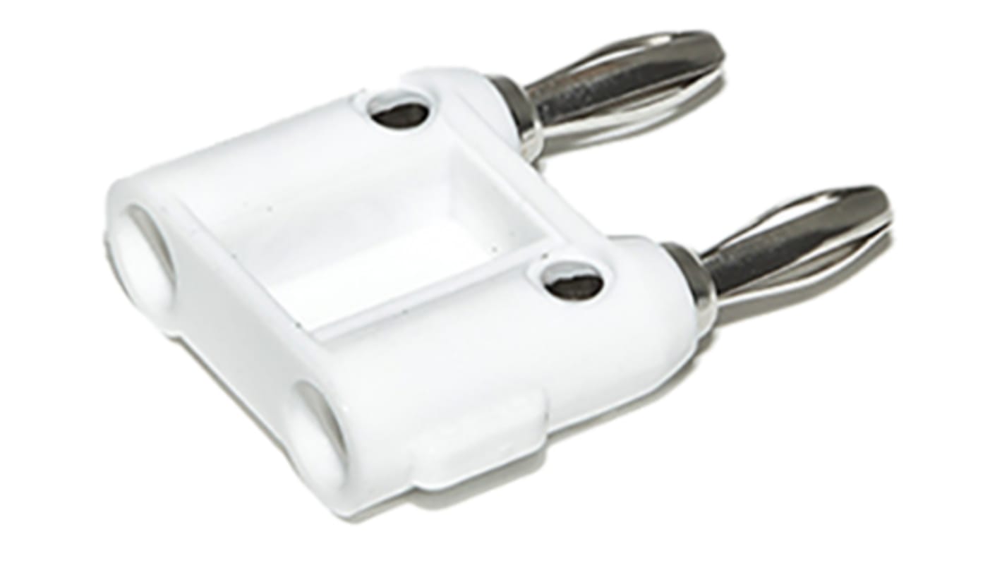 Mueller Electric White Male Banana Plug, 4 mm Connector, Solder Termination, 15A, 5000V, Nickel Plating