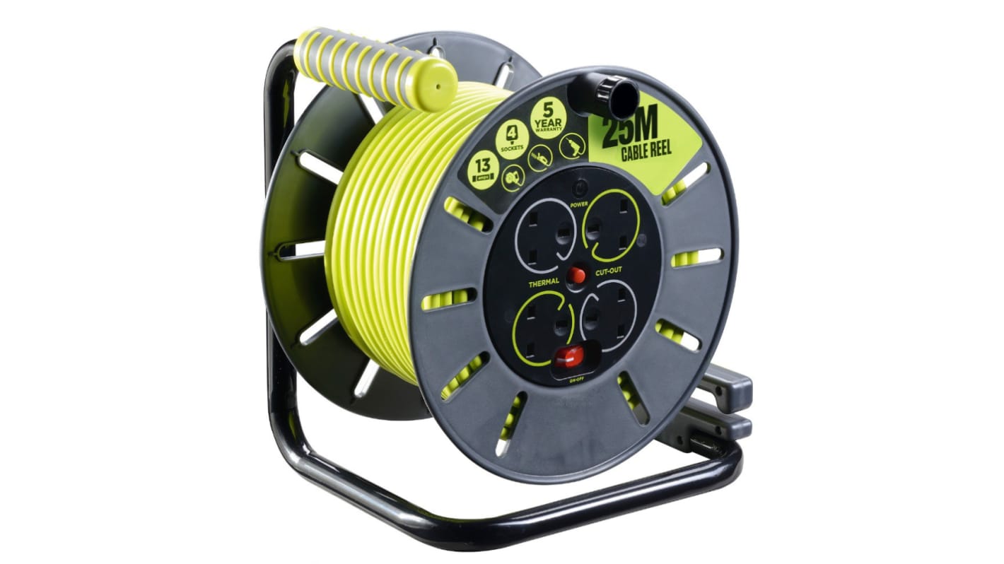 RS PRO 25m 4 Socket Type G - British Cable Reel, 240 V