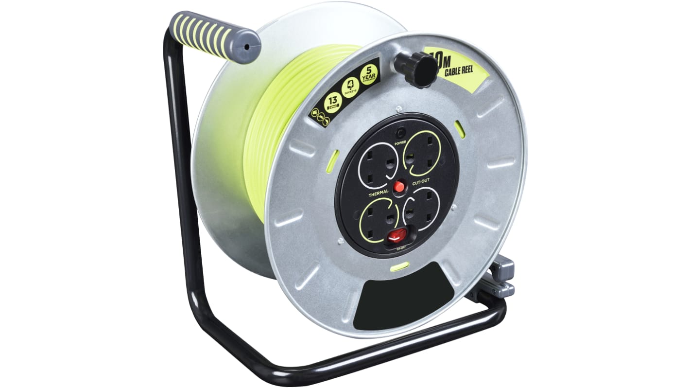 RS PRO 40m 4 Socket Type G - British Cable Reel, 240 V