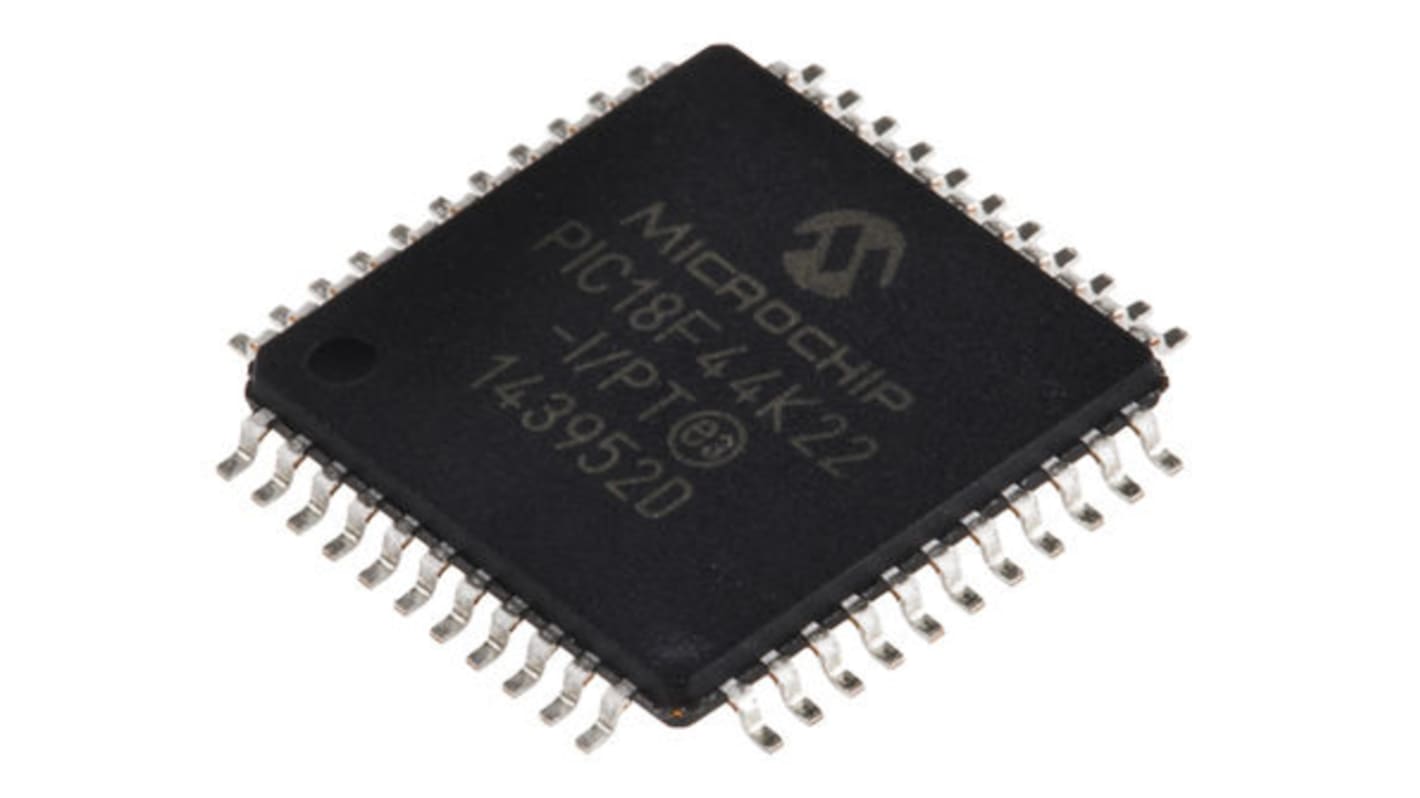 Microcontrolador Microchip PIC18F44K22-I/PT, núcleo PIC de 8bit, RAM 256 B, 768 B, 64MHZ, TQFP de 44 pines