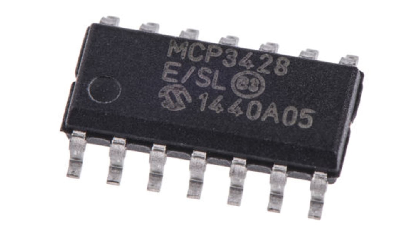 Microchip 16-Bit ADC MCP3428-E/SL Quad, 0.015ksps SOIC, 14-Pin