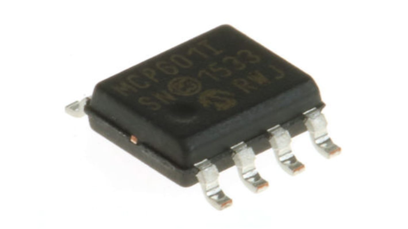 Amplificador operacional MCP601-I/SN, 3 V, 5 V 2.8MHZ SOIC, 8 pines, Salida Raíl a Raíl