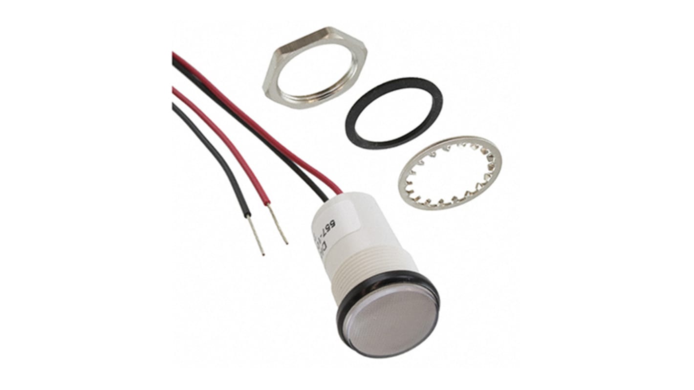 Dialight White Indicator, 24V dc, 17.5mm Mounting Hole Size, Lead Wires Termination