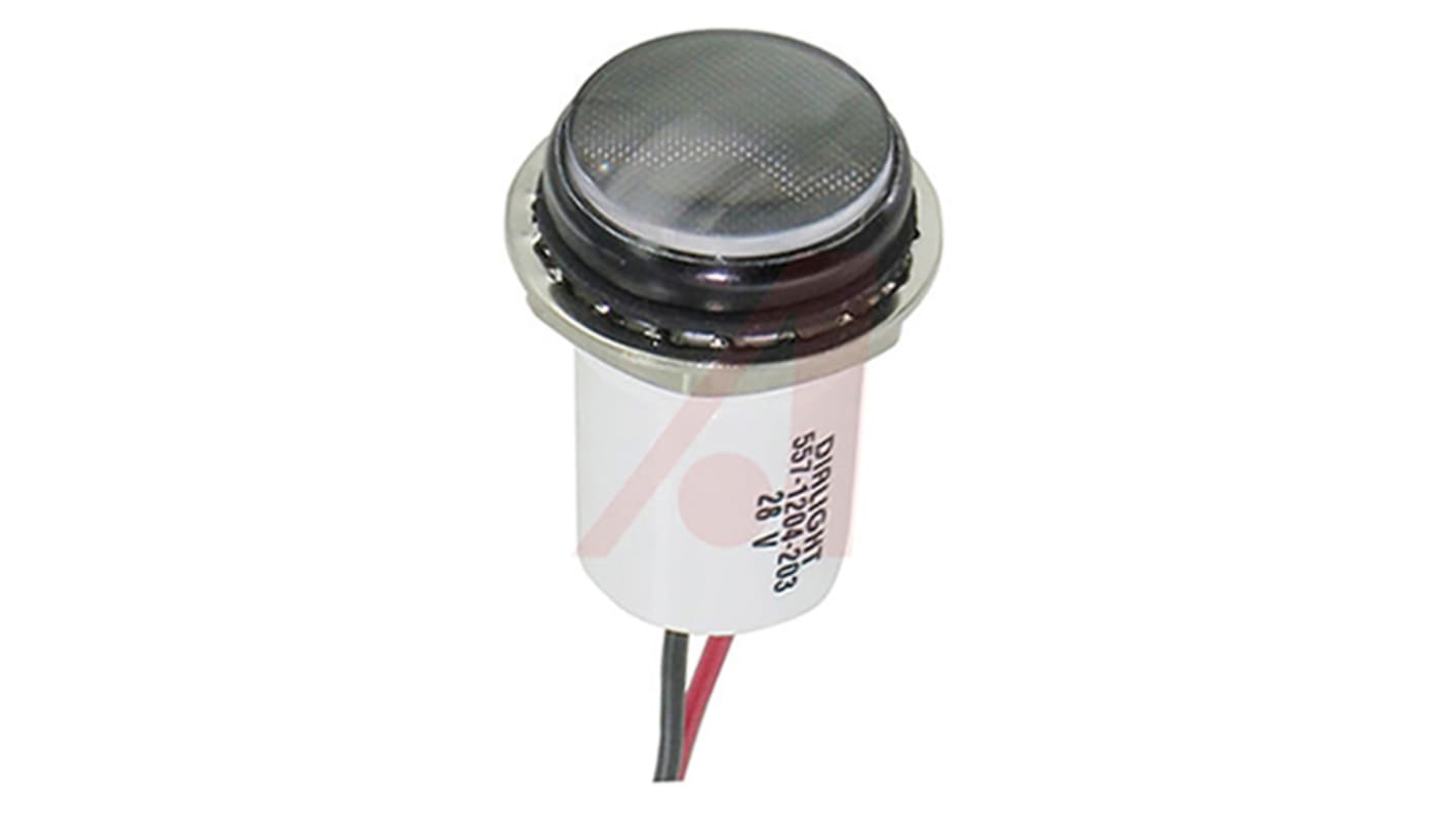 Dialight Green Indicator, 28V dc, 17.8mm Mounting Hole Size, Lead Wires Termination