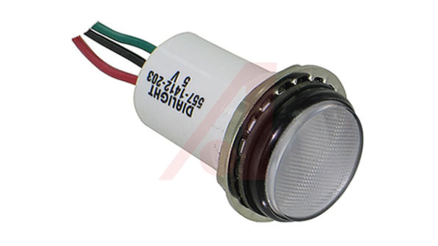 Dialight Green, Red Panel Mount Indicator, 5V dc, 17.5mm Mounting Hole Size, Lead Wires Termination