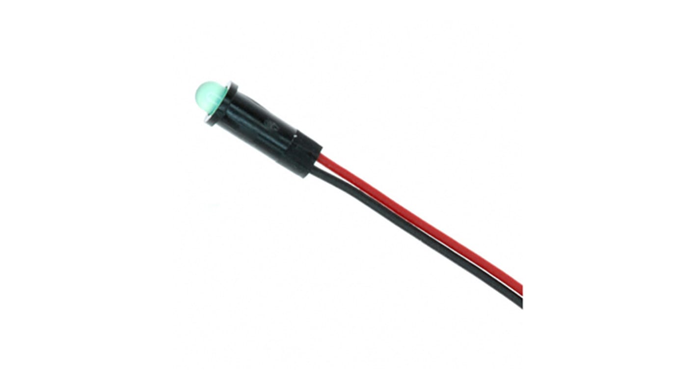 Dialight Green Indicator, 2.1V, 4mm Mounting Hole Size, Lead Wires Termination