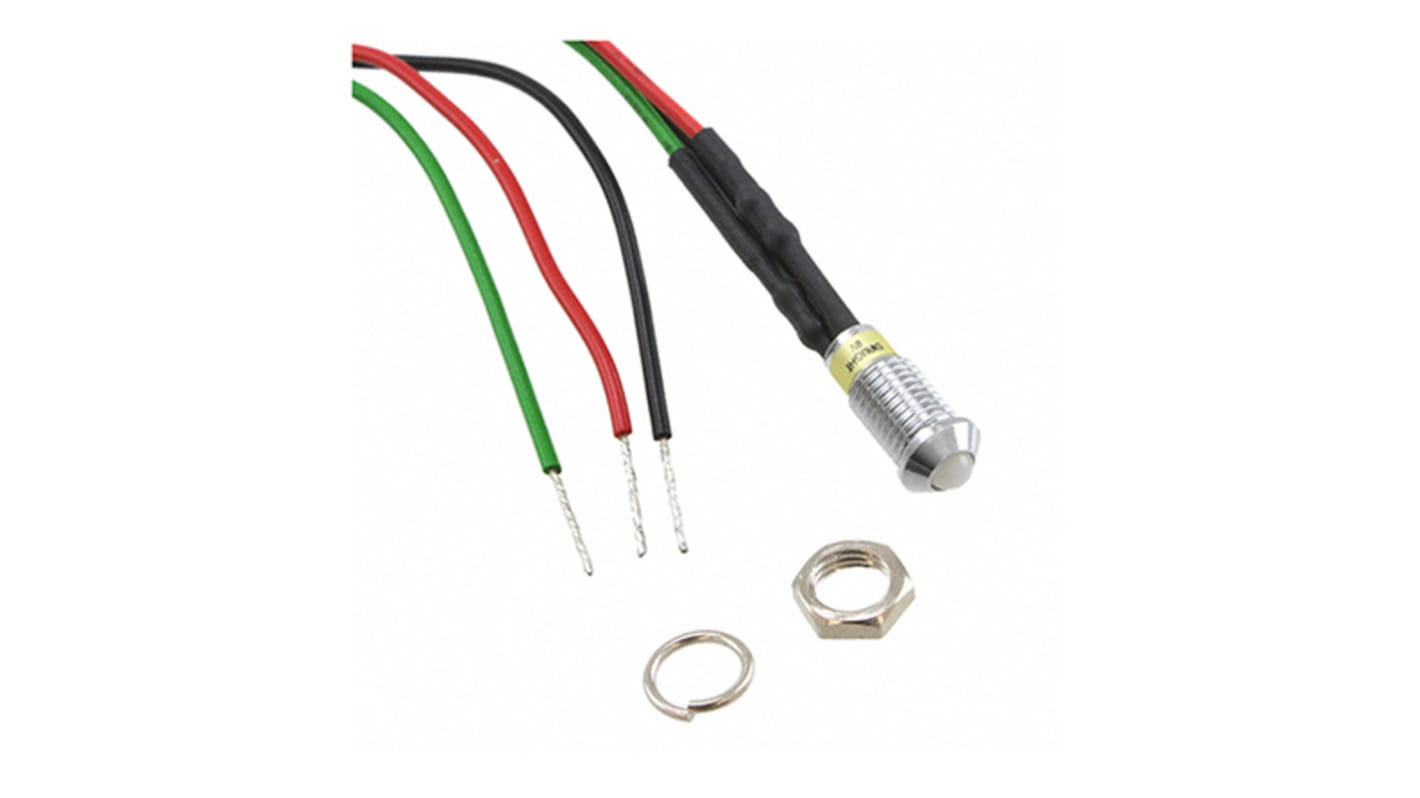 Dialight Green, Red Panel Mount Indicator, 2V dc, 6mm Mounting Hole Size, Lead Wires Termination