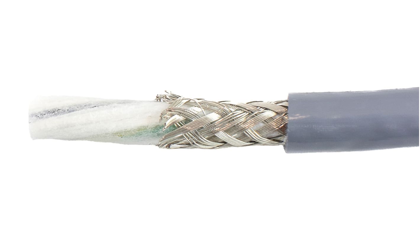 Alpha Wire EcoFlex PUR Control Cable, 3 Cores, 0.5 mm², ECO, Screened, 30m, Grey PUR Sheath, 20 AWG
