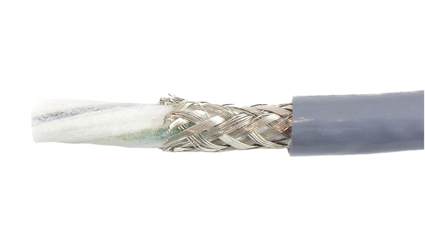 Alpha Wire EcoFlex PUR Control Cable, 3 Cores, 1.33 mm², ECO, Screened, 30m, Grey PUR Sheath, 16 AWG