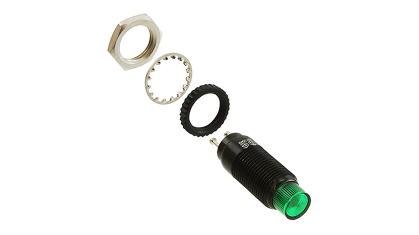 Dialight Green Indicator, 3.6V dc, 9.53mm Mounting Hole Size