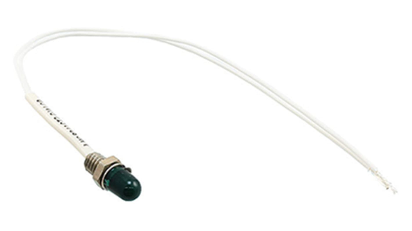 Dialight Green Indicator, 5V, 4.9mm Mounting Hole Size, Lead Wires Termination