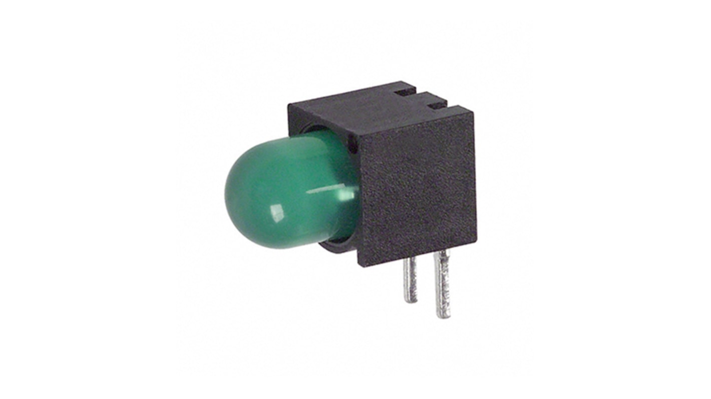 Indicatore LED per PCB Verde Dialight, 65 °, 1 LEDs, Right-angle, Montaggio con foro passante