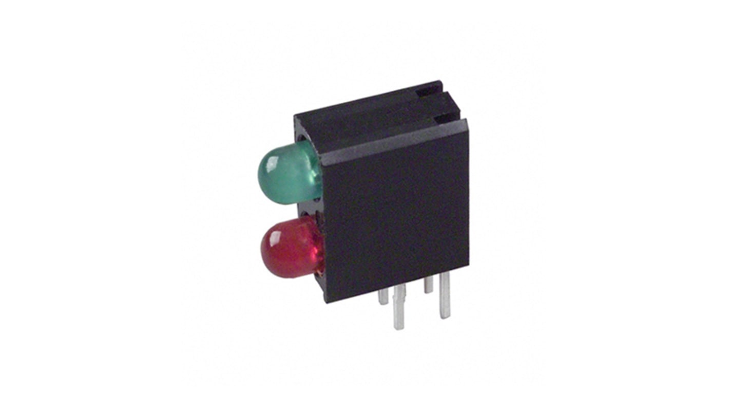 Dialight 553-0121F, Green & Red Right Angle PCB LED Indicator, 2 LEDs 3mm (T-1), Through Hole