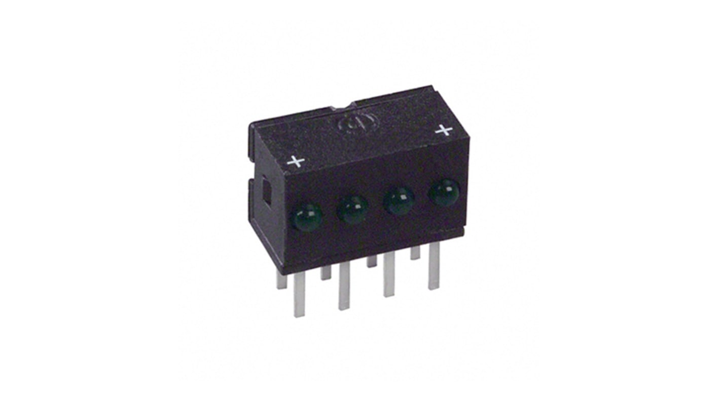 Dialight 555-4301F, Green Right Angle PCB LED Indicator, 4 LEDs 2mm (T-3/4), Through Hole