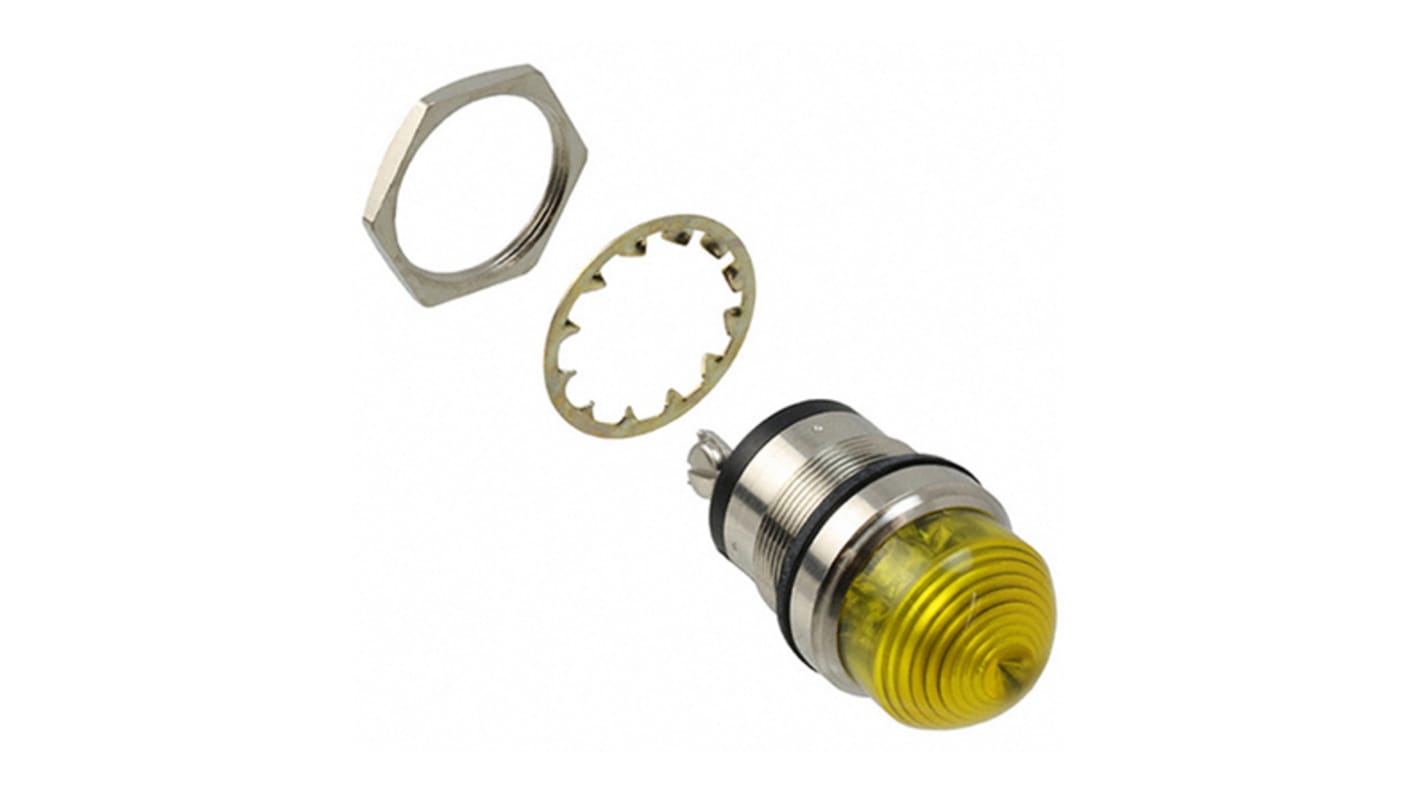 Indicador LED Dialight, Amarillo, lente prominente, marco Plata, Ø montaje 25.4mm, 24V dc, 46mA, IP66