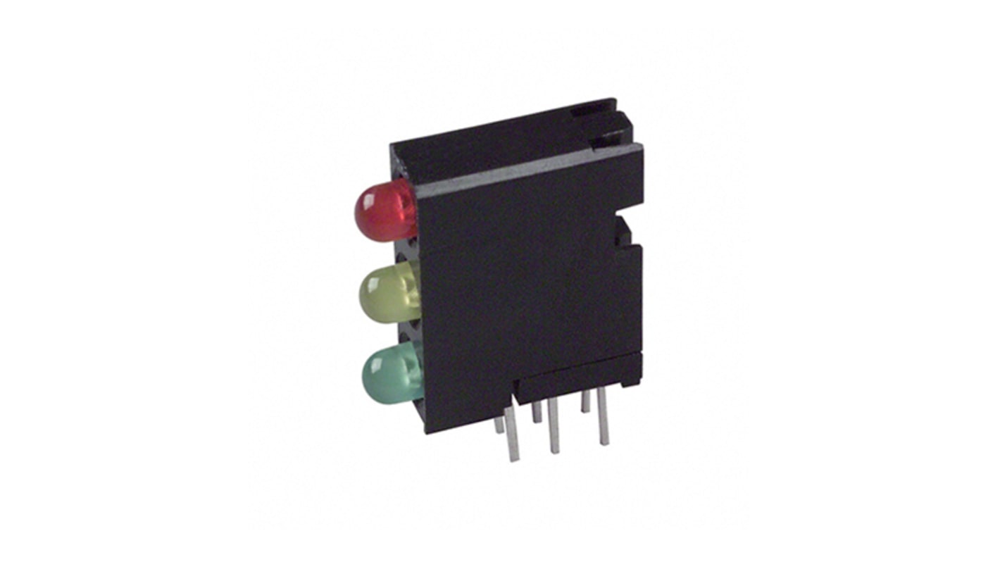 Indicador LED para PCB a 90º Dialight Verde, Rojo, Amarillo, λ 565 / 585 / 635 nm, 3 LEDs, 60°, dim. 4.32 x 14.23 x