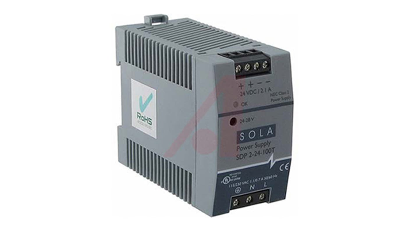 SolaHD SDP DIN Rail Power Supply, 85 → 264 V ac / 90 → 375V dc ac, dc Input, 24V dc dc Output, 2.1A