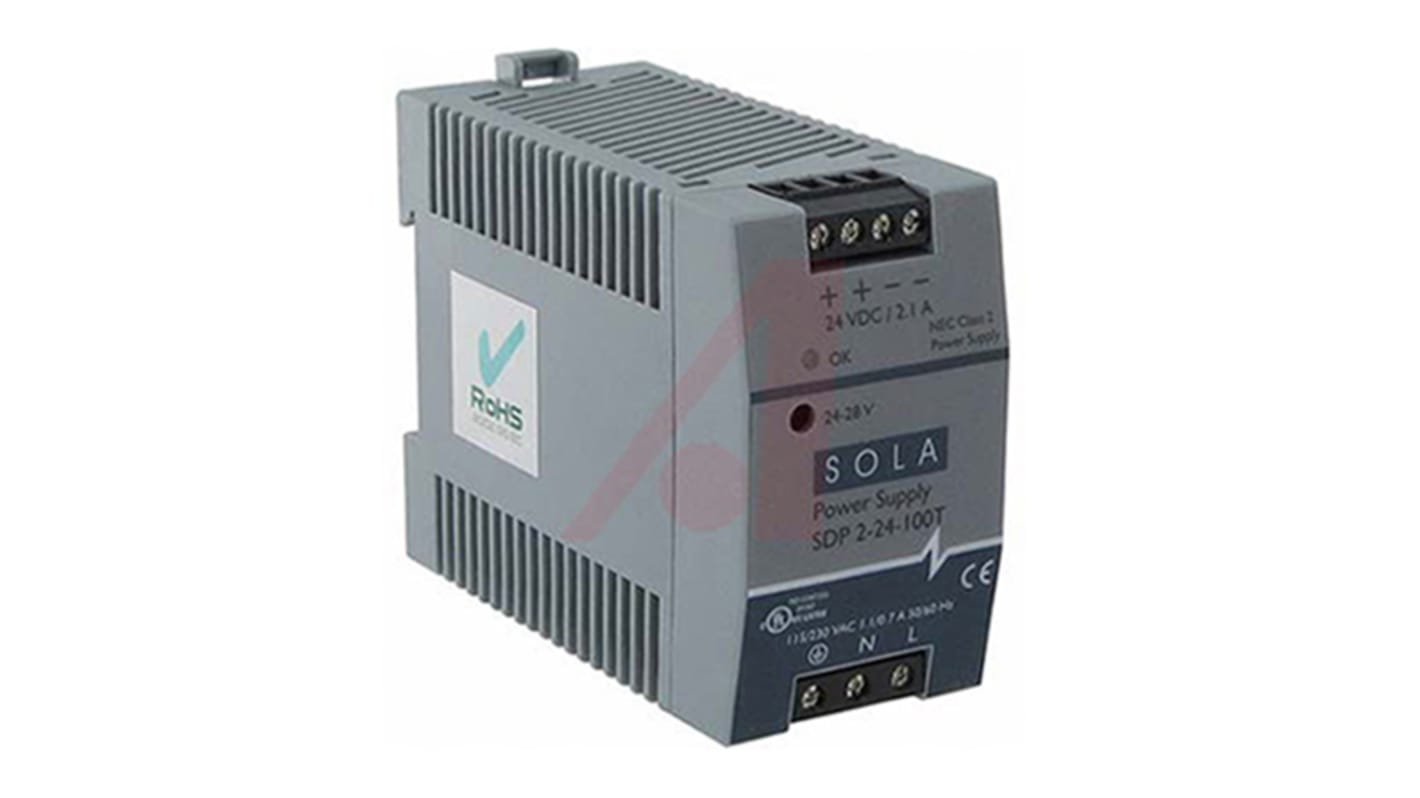 SolaHD SDP DIN Rail Power Supply, 85 → 264V ac ac, dc Input, 24V dc dc Output, 2.1A Output, 50W