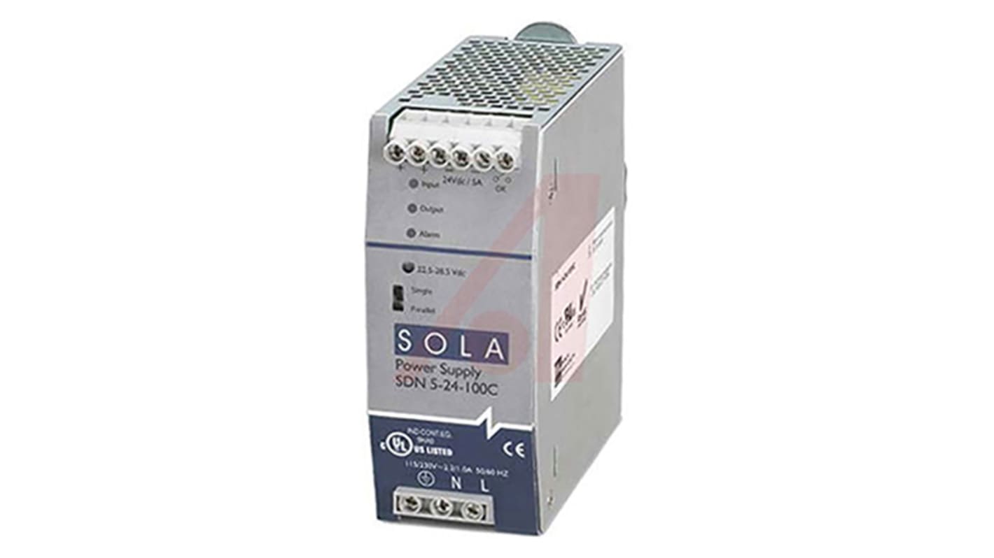 SolaHD SDN-C DIN Rail Power Supply, 85 → 264V ac ac, dc Input, 24V dc dc Output, 5A Output, 120W