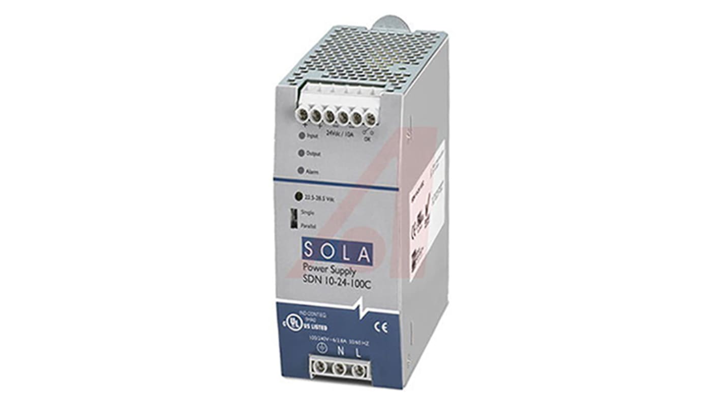 SolaHD SDN-C DIN Rail Power Supply, 85 → 264 V ac / 90 → 375V dc ac, dc Input, 24V dc dc Output, 10A