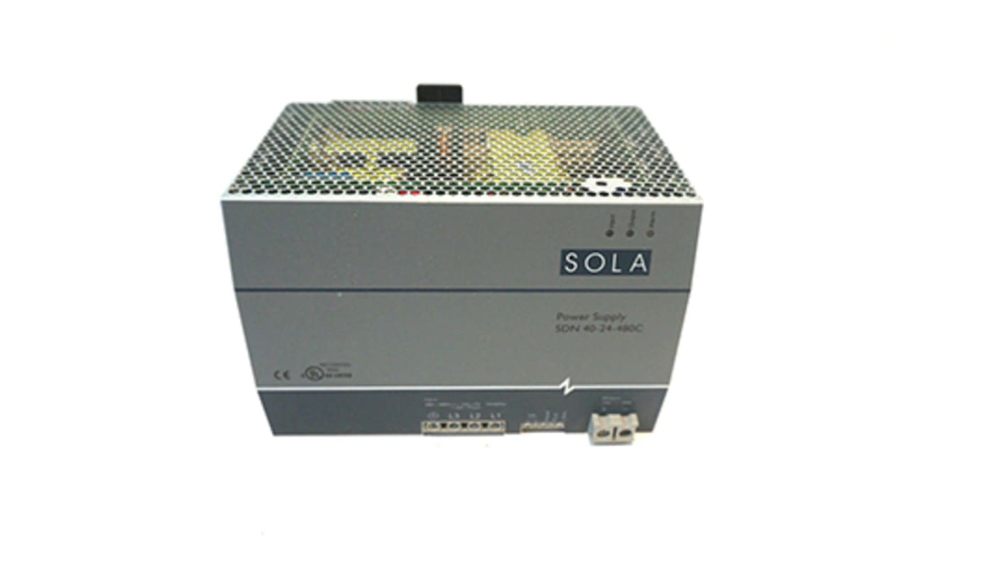 SolaHD DIN-sín tápellátás, BE: 320 → 540 V ac / 450 → 760V dc, 1 kimenet, 24V dc, 40A, 960W