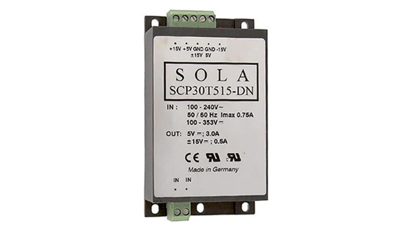 Alimentation pour rail DIN SolaHD, série SCP, 5 V dc, ±15 V dcout 3 A, 500mA, 85 → 264 V ac / 100 → 375V