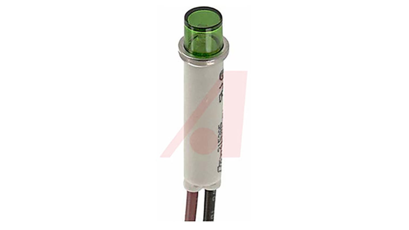 Green Neon Indicator Lamp, Wire Terminal, 208 → 250 V ac