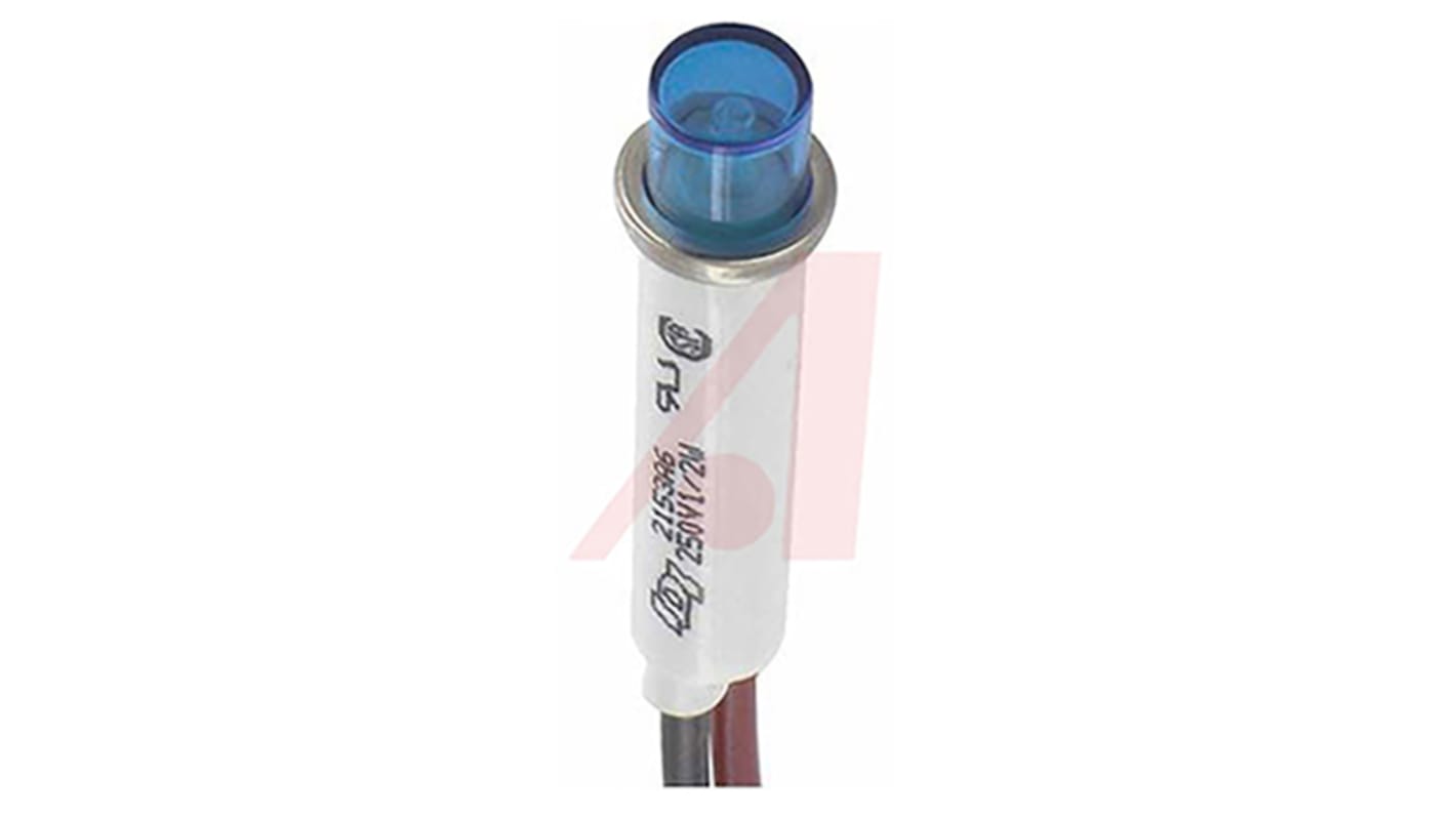 Blue Neon Indicator Lamp, Wire Terminal, 208 → 250 V ac