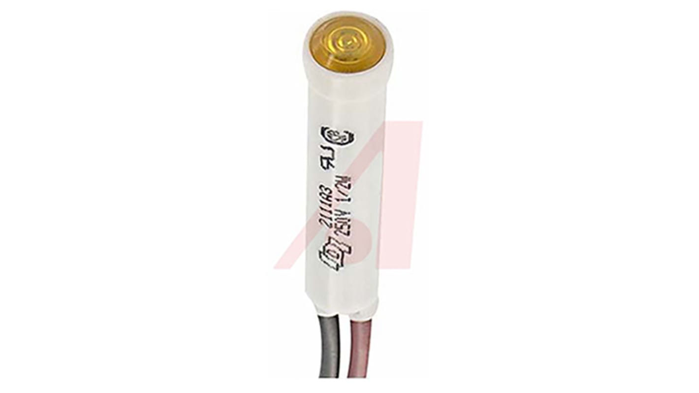 Neon Indicator Lamp, Wire Terminal, 208 → 250 V ac