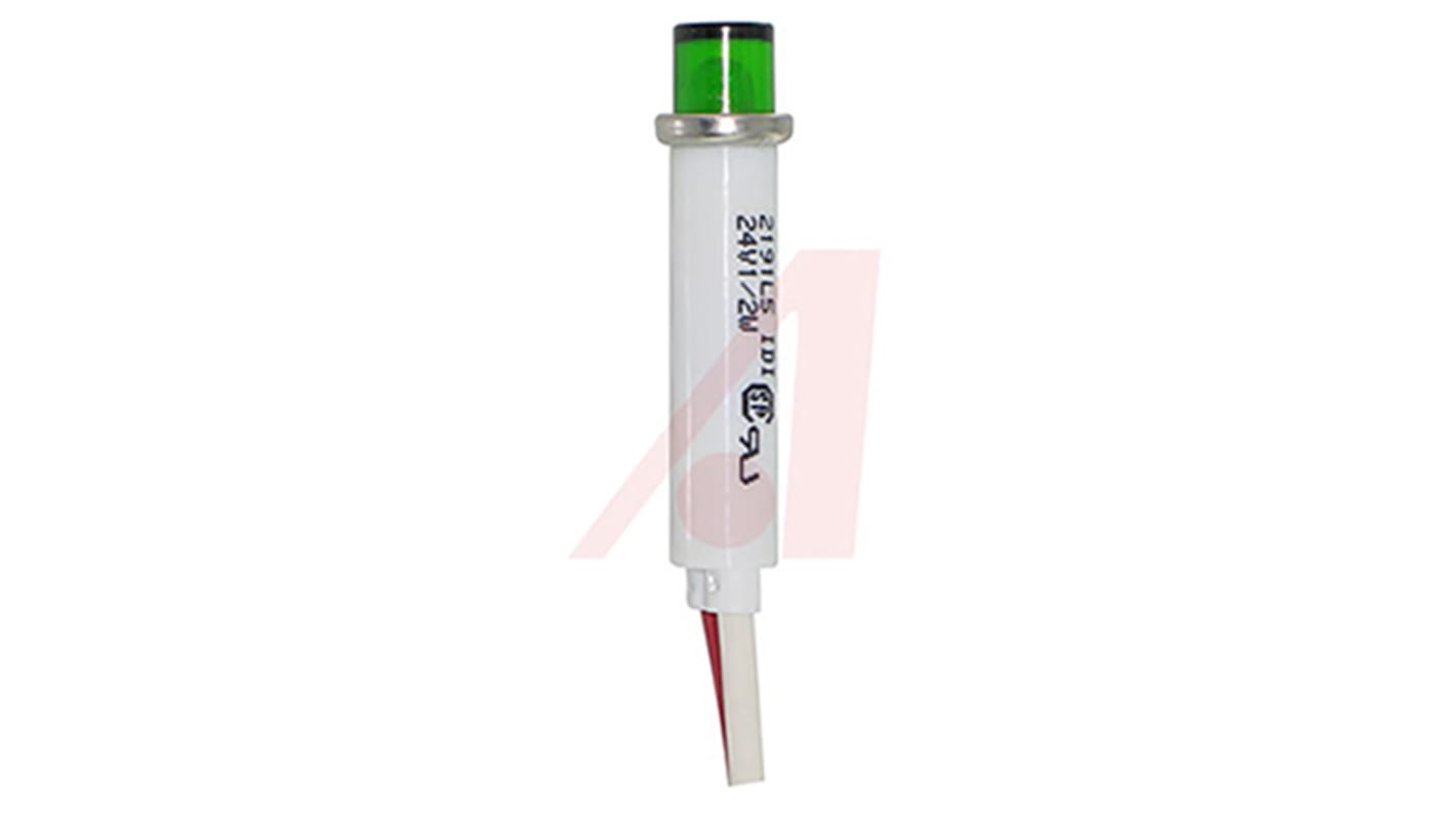 VCC Green LED Indicator Lamp, 12 → 24 V dc, 22 → 32V ac, Wire Terminal Base, 7.87mm Diameter