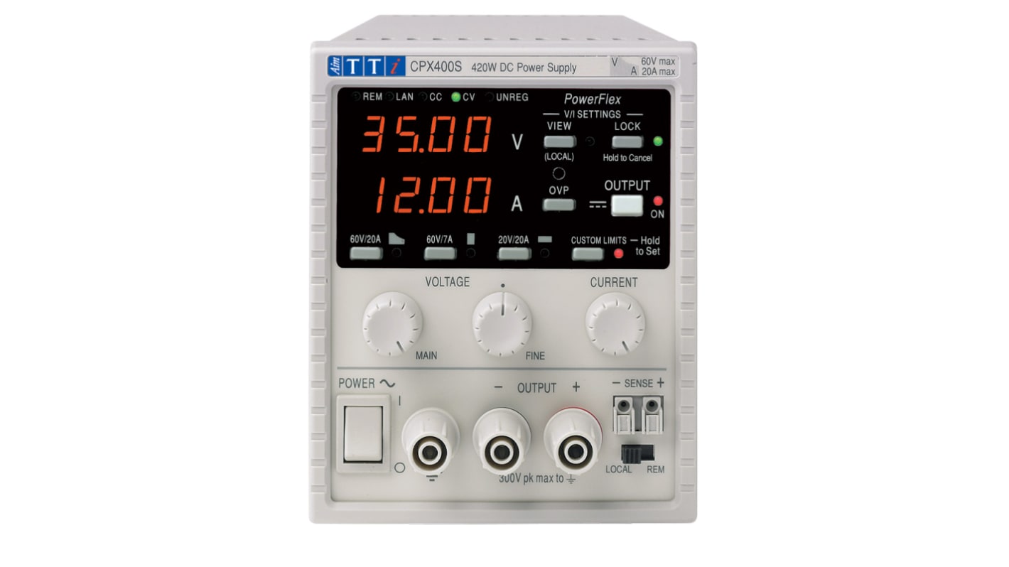 Alimentation de laboratoire, 0 → 60V, 0 → 20A, 1 sortie 420W, Etalonné RS