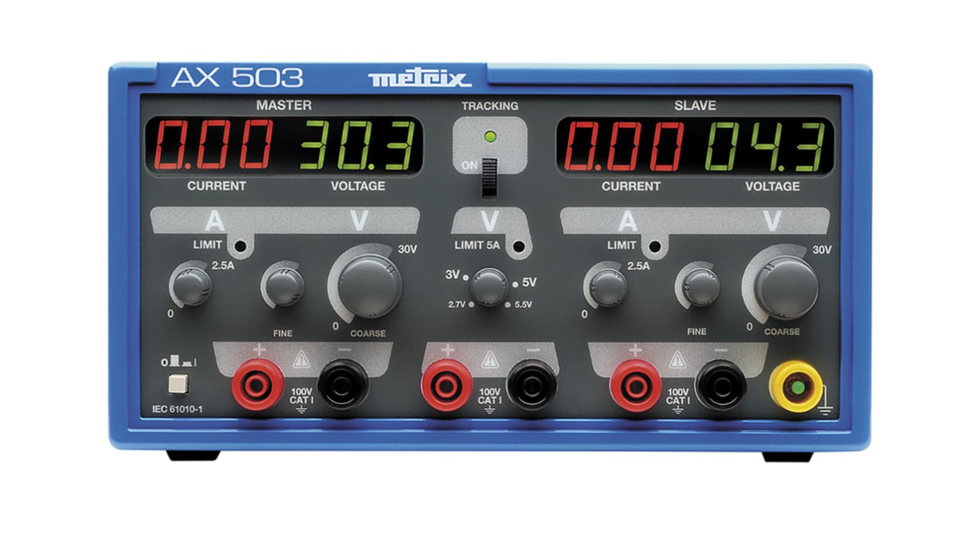 Alimentation de laboratoire, 0 → 30 V dc, 2.7 → 5.5 V dc, 5 A, 0 → 2.5 A, 3 sorties, Etalonné RS