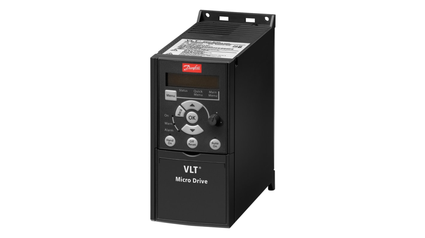 Inverter Danfoss, 1,5 kW, 230 V c.a., 3 fasi, 0 → 200 (VVC+ Mode) Hz, 0 → 400 (U/f Mode) Hz