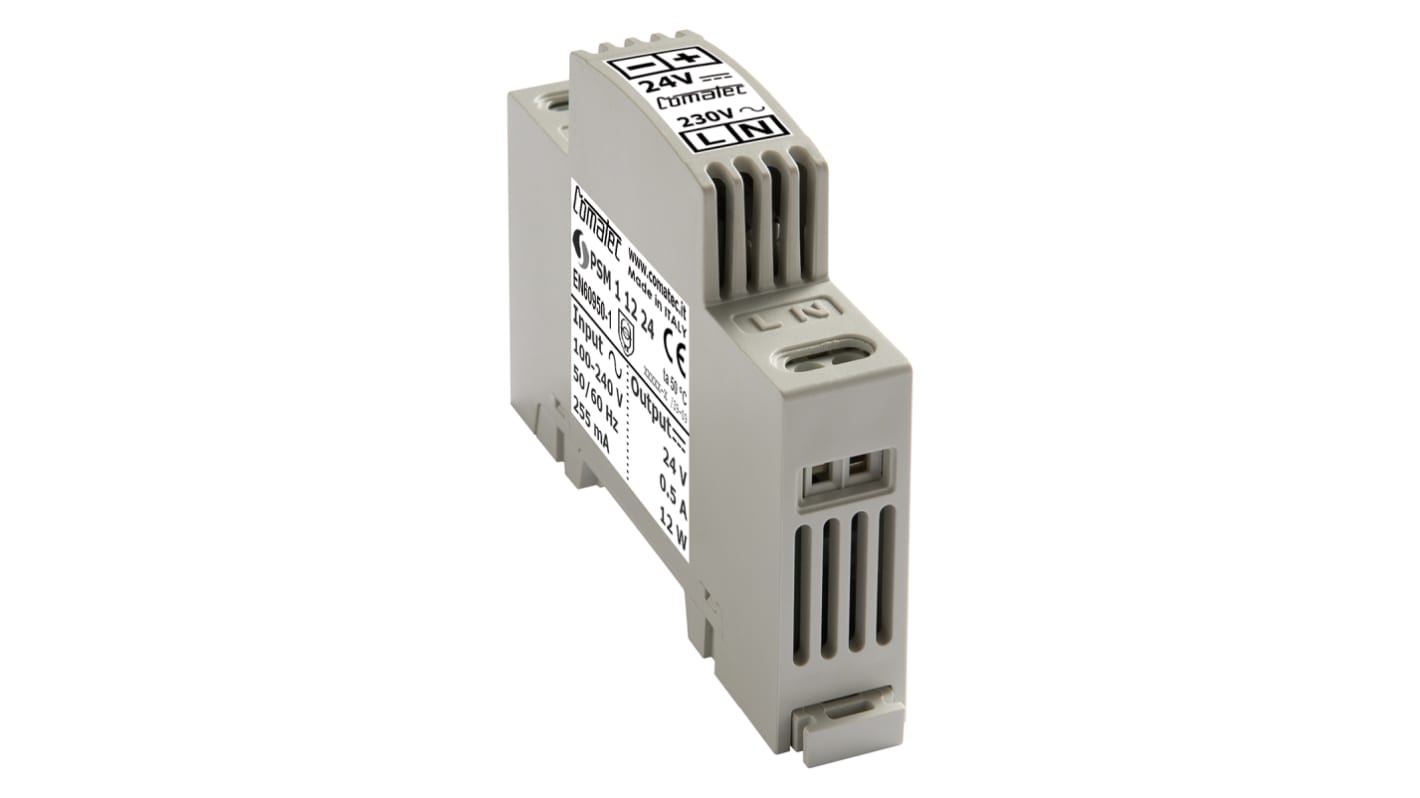 Comatec PSM1 DIN Rail Power Supply, 90 → 260V ac ac Input, 24V dc dc Output, 500mA Output, 12W