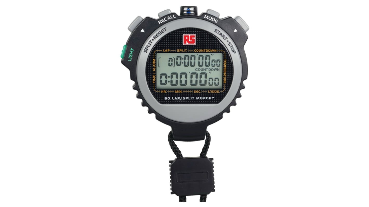 RS PRO Black Digital Pocket Stopwatch 9 h 59 min 59.99 s