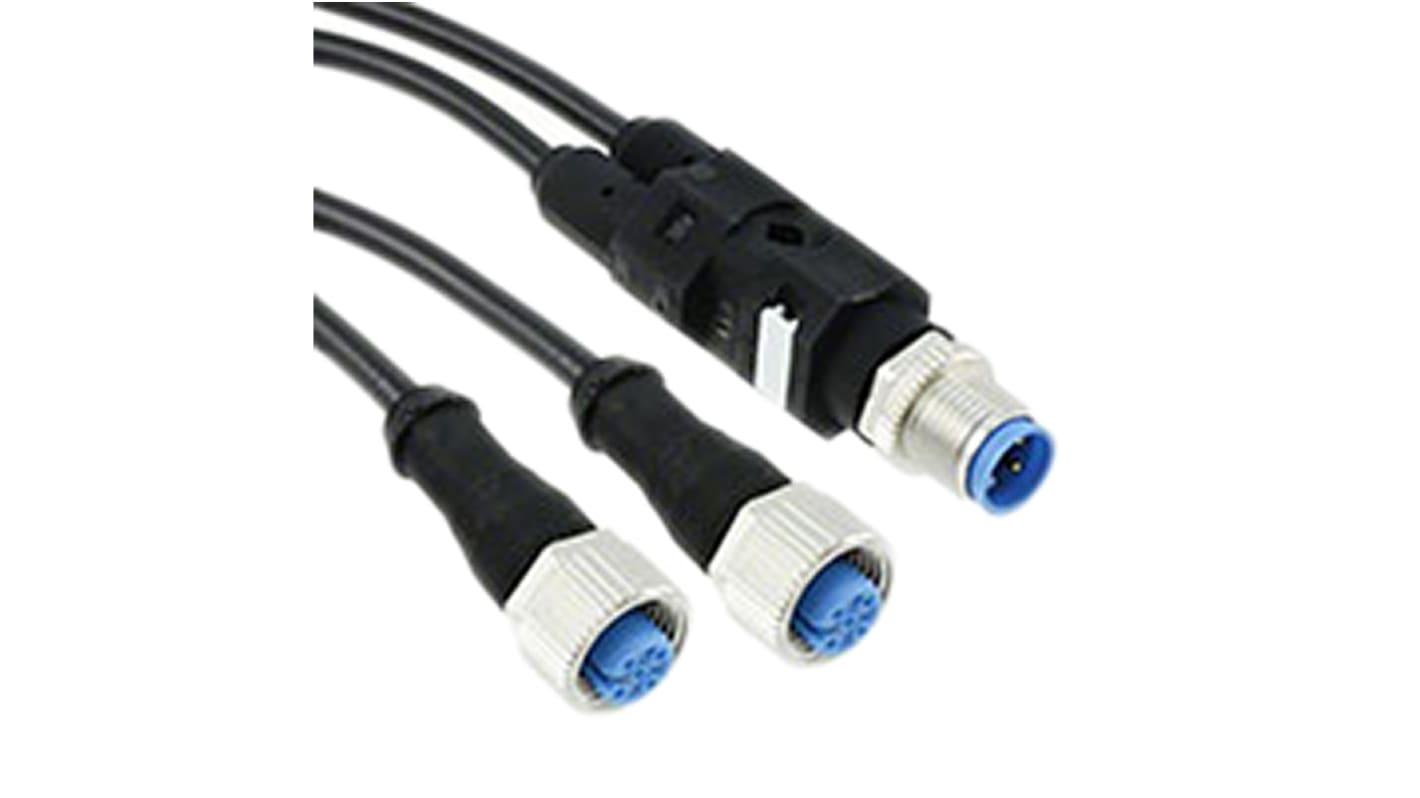 Cable de conexión TE Connectivity, con. A M12 x 2 Hembra, 4 polos, con. B M12 Macho, 4 polos, cod.: A, long. 1.5m, 250