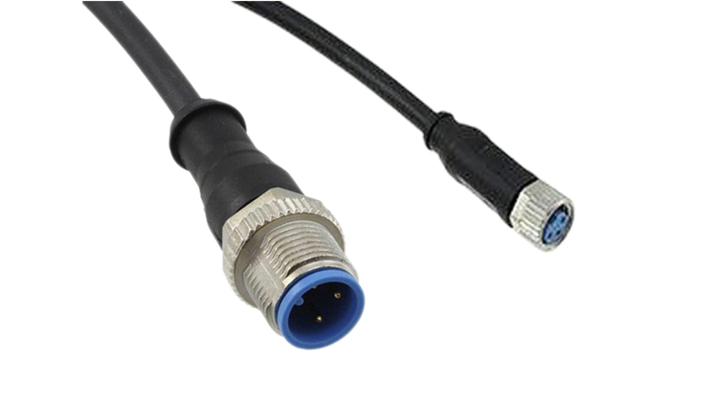 TE Connectivity Straight Female 3 way M12 to Straight Male 3 way M12 Sensor Actuator Cable, 1.5m