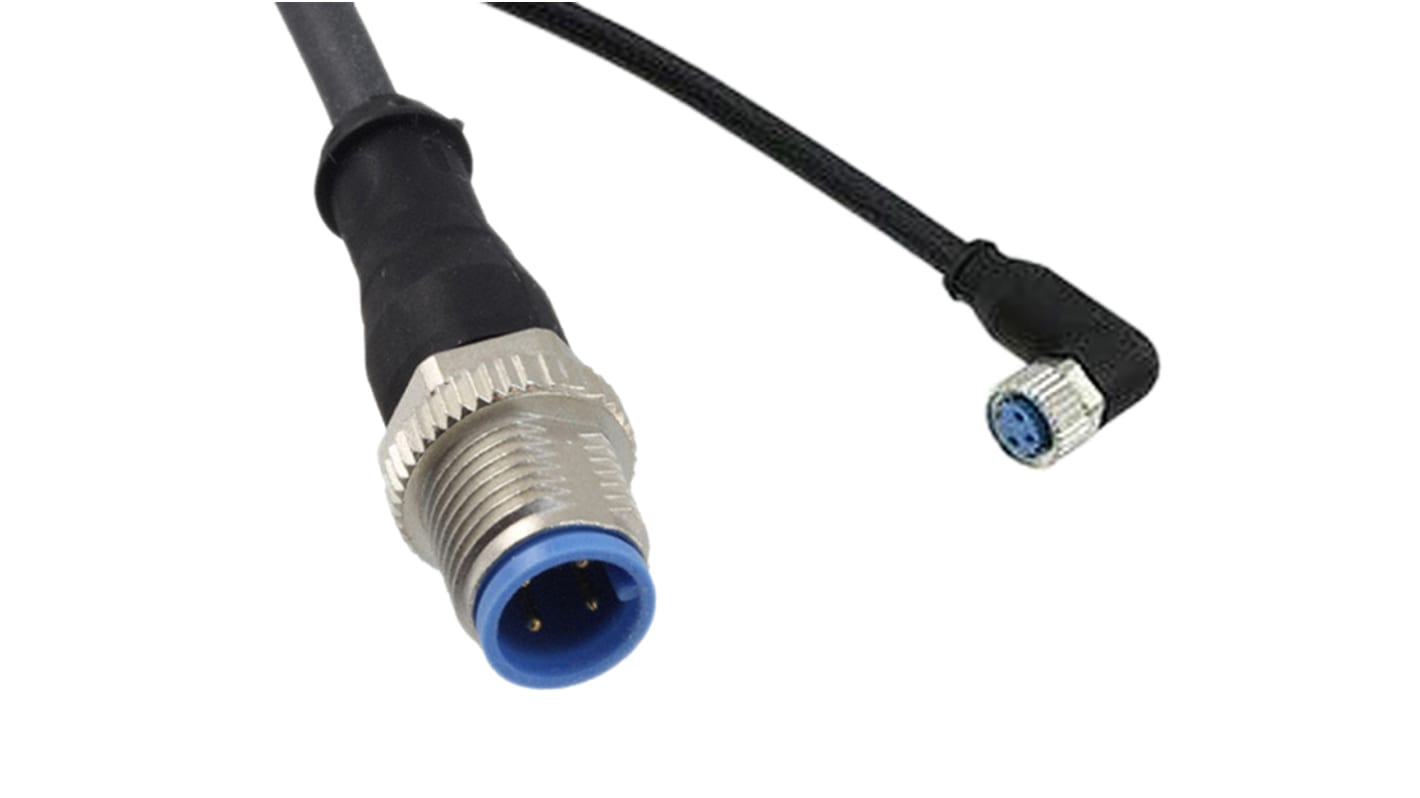 TE Connectivity Right Angle Female 4 way M12 to Straight Male 4 way M12 Sensor Actuator Cable, 1.5m