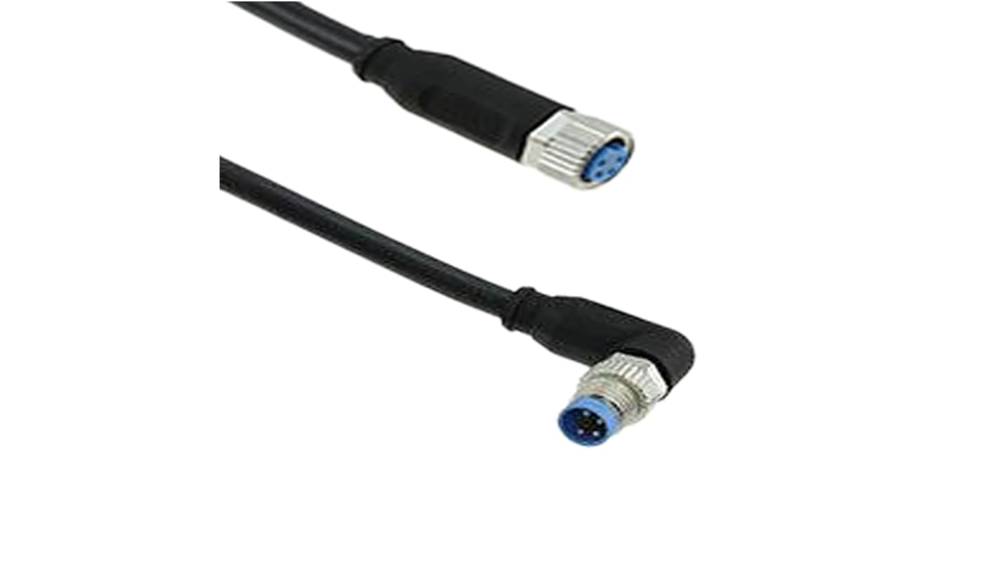 TE Connectivity Straight Female 4 way M12 to Right Angle Male 4 way M12 Sensor Actuator Cable, 1.5m